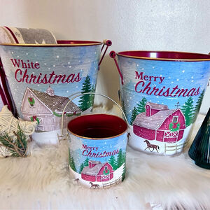 NWT Farmhouse Christmas Holiday Decor Festive Bucket 3 Pirxe